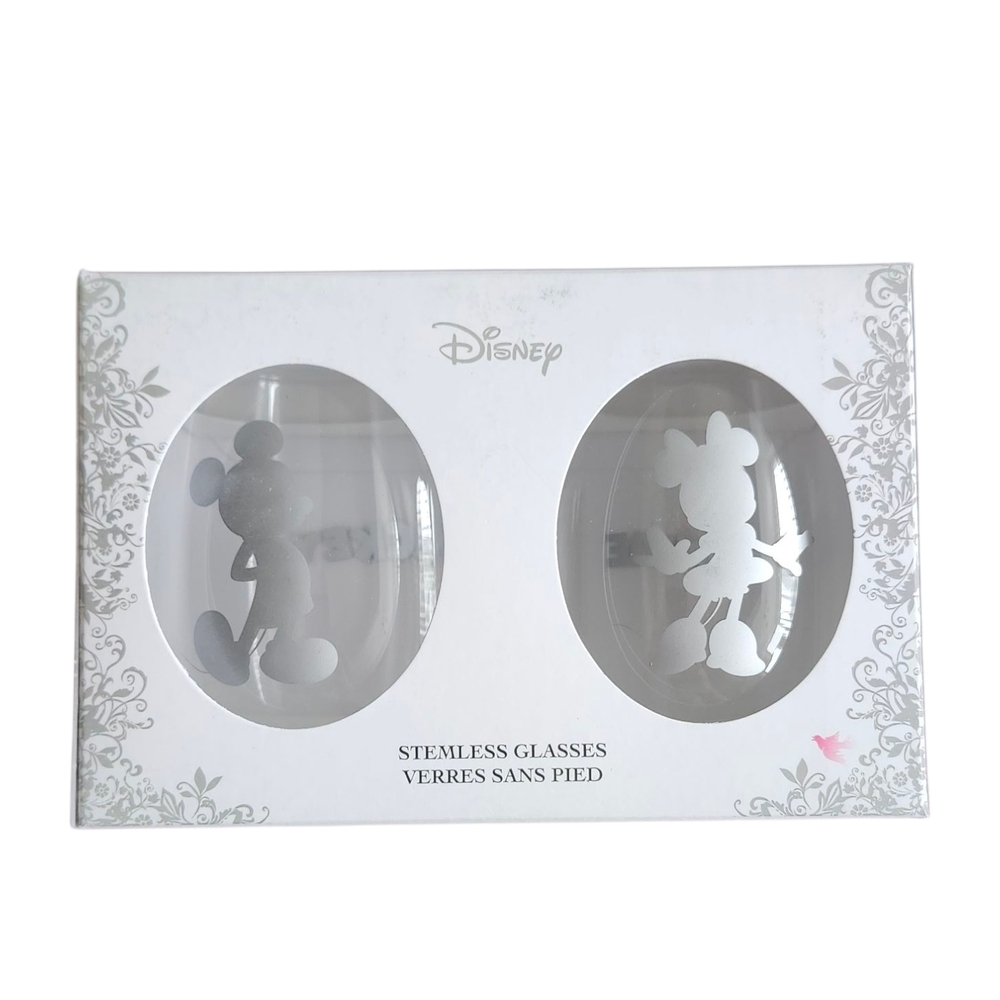 Disney Stemless Glasses Set - Silver and White